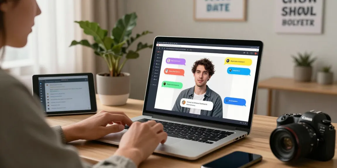 User engaged in nsfw ai chat on a modern laptop in bright digital workspace