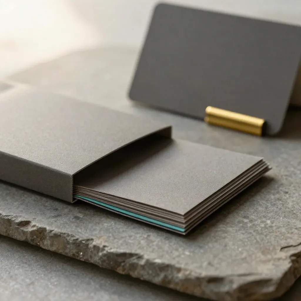 Charcoal pitch pack partly open on stone with folded inserts and brass clip in smoky light.